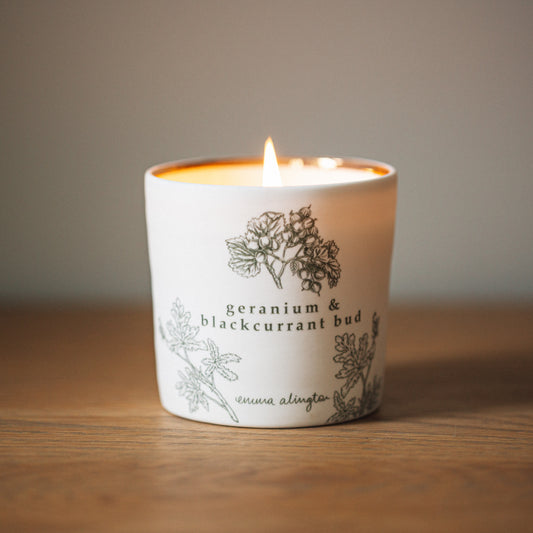 Emma Alington large luxury scented candle - Geranium and Blackcurrant Bud